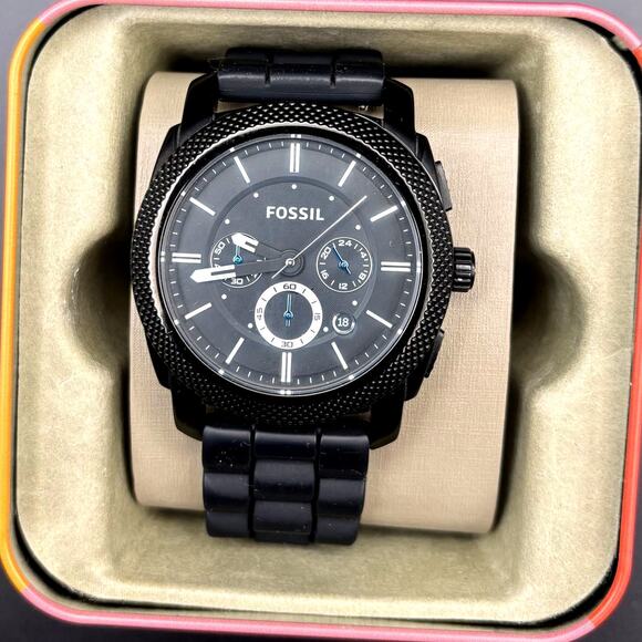 Fossil FS4487 Machine Chronograph Men’s Gunmetal Black Silicone Strap Watch - Picture 3 of 16